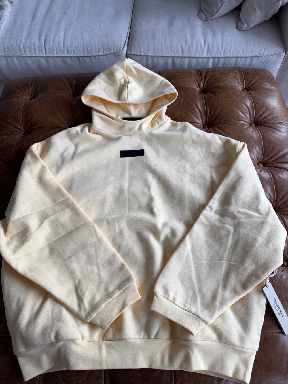 Essentials Garden Yellow Crewneck Hoodie with Black Chest Patch